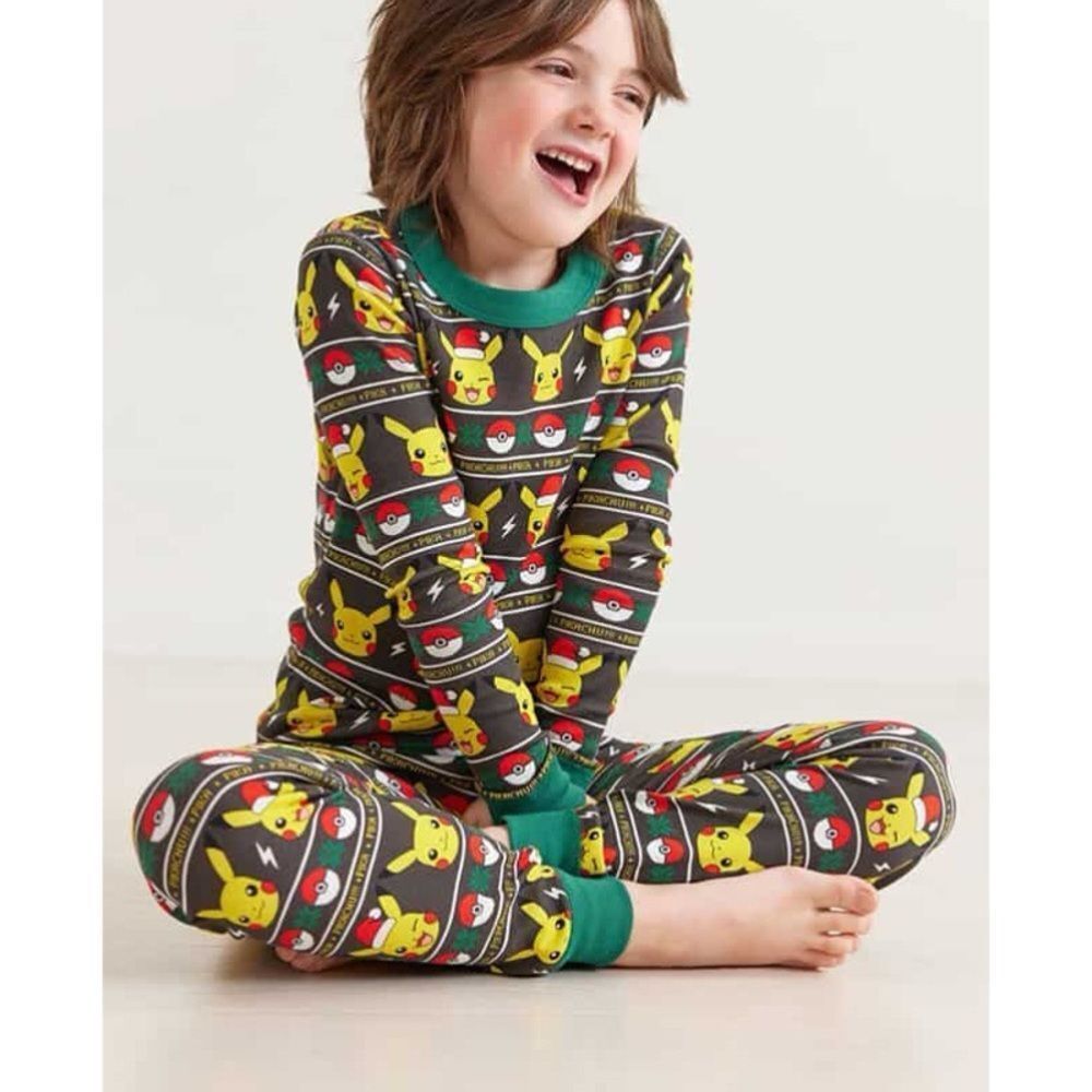Hanna Andersson X Pokémon Pikachu Pokéball Christmas Fair Isle Long John PJ Set